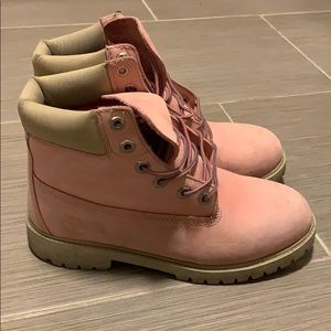 Gently used pink timberland boots